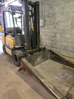 LOT YALE FORKLIFT; APPROXIMATELY 5,000 LB. CAPACITY; 3-STAGE MAST; SIDE-SHIFT; LPG; HARD TIRES; EROPS; DUMP BUCKET; LATE DELIVERY FRIDAY, JULY 17TH