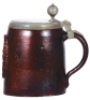 Stoneware stein, 8.1'' ht., Bunzlauer Walzenkrug, late 1600s, pewter lid, very good pewter strap & a tear repaired, body very good condition. - 2