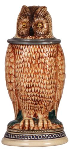 Character stein, .5L, pottery, marked 922, by Marzi & Remy, Owl, mint.