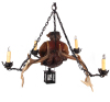 Black Forest Lustermännchen, 30.0” x 29.5” x 27.0” chain ring to bottom of lantern, made in Germany, mid 1900s, linden wood, wonderful painting, Kellner with lantern, metal lantern and lights have been rewired & working properly, excellent quality and con - 3