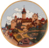 Pair Mettlach plaques, 17.5'' d., 3182 & 3183, etched, Hohkönigsburg & Burg Nürnberg, mint. - 3