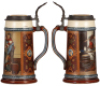 Mettlach stein, 1.0L, 2500, etched, inlaid lid, mint. - 2