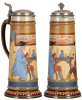 Mettlach stein, 2.5L, 15.6'' ht., 2751, etched, by H. Schlitt, inlaid lid, mint. - 2