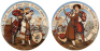 Pair Mettlach plaques, 14.5" d., 2322 & 2323, etched, mint.