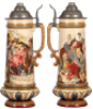 Mettlach stein, 2.1L, 16.0'' ht., 954 [2176], PUG, by H. Schlitt, pewter lid, mint. - 2