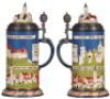 Mettlach stein, 1.0L, 2828, decorated relief, inlaid lid, very good inlay repair, body mint. - 2