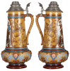 Mettlach stein, 6.2L, 19.6" ht., 1818, etched, by Gorig, original pewter lid, small relief chip on base relief, otherwise mint. - 2