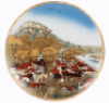 Mettlach plaque, 17.4'' d., 2517, etched, Königstein, gold rim wear.