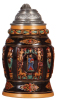 Pottery stein, 1.0L, relief, marked M. & W. Gr., 301, Creussen style, pewter lid, mint. 