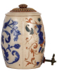 American stoneware cooler, 15.2” ht., 10.7” at widest point, #2, by Whites potteries Utica New York, relief gnomes, three glazed colors, original set on lid, original spigot, small chips and hairline, overall good condition. - 3