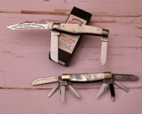 Carved Pearl Schatt & Morgan stockman and Fight'n Rooster 8 blade congress