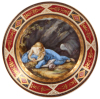 Porcelain plate, 9.1" d., marked with a Beehive, Royal Vienna type, hand-painted, Büsende Magalene, mint.