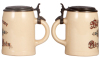 Two pottery steins, .4L, transfer & handpainted, marked L. Thannemann & Cie., München, Thomas-Bräu, München, matching relief pewter lid, name of owner on underside, otherwise mint; with, .5L, transfer & handpainted, marked M. & W. Gr., Münchener Bürger-Br - 4