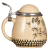 Character stein, .5L, pottery, relief, marked 655, Burg Lauenstein, inlaid lid, egg shaped body, mint.  - 3