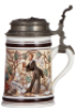 Porcelain stein, .5L, hand-painted, marked Nymphenburg, Gambrinus & Munich Child, relief pewter lid, mint. - 2