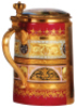 Porcelain stein, .5L, hand-painted, marked with Beehive, Royal Vienna type, Ester, porcelain inlaid lid with scenes inside & outside, mint. - 3