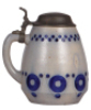 Stoneware stein, 1.0L, relief, marked 1349, made by S.P. Gerz, designed by Bruno Mauder, blue saltglaze, Art Nouveau, pewter lid, glaze flaw, otherwise mint. - 3