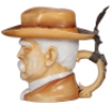 Character stein, .5L, porcelain, marked Musterschutz, by Schierholz, Bismarck Retired, very good repair of a small line on the lid. - 2