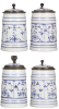 Four porcelain steins, .5L, hand-painted, lithophanes, inlaid lids, mint.