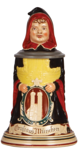 Character stein, .25L, pottery, marked 895, by Reinhold Merkelbach, Munich Child, mint.