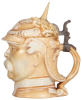 Character stein, .3L, porcelain, marked Musterschutz, by Schierholz, Bismarck, body & lid repaired, displays well. - 2