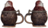 Two Character steins, .5L, stoneware, Monks, first marked M. & W. Gr., purple saltglaze, second marked 61, blue & purple saltglazes, flake on upper rim. - 3
