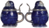 Two Character steins, .5L, stoneware, Monks, marked M. & W. Gr., first blue saltglaze, second purple & blue saltglazes, both mint. - 2