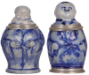Two Character steins, .5L, stoneware, Monks, unmarked, blue saltglaze, first small upper rim flake, second mint.