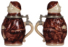 Two Character steins, .5L, stoneware, Monks, first 112, blue & purple saltglazes, second marked 194, blue saltglaze & brown glaze, both mint. - 2