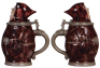 Two Character steins, .5L, stoneware, Monks, first marked 61, blue & purple saltglazes, second marked 59, purple saltglaze, both mint. - 3