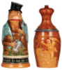 Two Character steins, .5L, pottery, marked 828, Monkey in Top Hat, mint; with, .5L, pottery, marked 1134, Bowling Pin, minor scratched, pewter rim is bent.