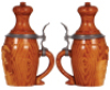 Two Character steins, .5L, pottery, marked 828, Monkey in Top Hat, mint; with, .5L, pottery, marked 1134, Bowling Pin, minor scratched, pewter rim is bent. - 3