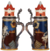 Mettlach stein, 1.0L, 2765, etched, Knight on White Horse, by H. Schlitt, inlaid lid, mint. - 2