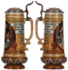Mettlach stein, 1.4L, 13.1'' ht., 2690, etched, by F. Quidenus, inlaid lid, mint. - 4