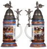 Regimental stein, .5L, 12.1" ht., porcelain, 4. Fahr. Battr., 10. Feld Artl. Regt., Hannover, 1911 - 1913, four side scenes, roster, horse & rider thumblift, named to: Reservist Wiffel, very good repair of a pewter tear, body mint. - 2