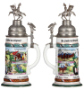 Regimental stein, .5L, 12.1" ht., porcelain, 3. Esk., Dragoner Regt. Nr. 15, Hagenau, 1910 - 1913, four side scenes, roster, eagle thumblift, named to: Reservist Gefrt. Giesen, faint lithophane lines, otherwise mint. - 2