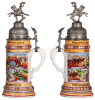 Regimental stein, .5L, 13.0" ht., porcelain, 4. Esk., Ulanen Regt. Nr. 11, Saarburg, 1910 - 1913, four side scenes, roster, eagle thumblift, named to: Reservist Fienke, faded roster, good repair of a pewter tear. - 2