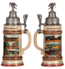 Regimental stein, .5L, 11.4" ht., pottery, Eisenbahn Regt. Nr. II, 7. (K.S.) Komp., Berlin-Schöneberg, 1906 - 1908, six side scenes, roster, winged wheel thumblift, named to: Reservist Birkner, mint. - 2