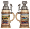Regimental stein, .5L, 10.7" ht., pottery, 5. Komp., Eisenbahn Regt. Nr. 1, Berlin, 1908 - 1910, 24. Brückenbauten der Eisenbahn-Brigade vom 11. Aug. bis 24. Sept. 1909, Kommando Meissen - Riesa i. S., five side scenes, roster, eagle thumblift, named to: - 2