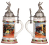 Regimental stein, .5L, 11.0" ht., porcelain, 1. Comp., Inft. Regt. Nr. 180, Tübingen, 1906 - 1908, two side scenes, roster, Württemberg thumblift, named to: Reservist Zwiesele, mint. - 2