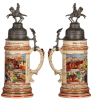 Regimental stein, .5L, 13.0'' ht., pottery, 5. Esk., Husaren Regt. Nr. 14, Cassel, 1911 - 1914, four side scenes, roster, eagle thumblift, named to: Reservist Leimbach, mint. - 2