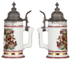 Porcelain stein, .5L, transfer & hand-painted, Occupational Metallarbeiter [Metal Worker], rare, pewter lid, mint.  From the Etheridge Collection & pictured in the Occupational Stein Book. - 2
