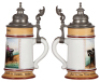 Porcelain stein, .5L, transfer & hand-painted, Occupational Kutscher [Coach Driver], pewter lid, small glaze flake on second red band. From the Etheridge Collection. - 2