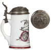 Porcelain stein, .5L, transfer & hand-painted, Deutsche Radfahrer Bund, high-wheel bicycle, relief pewter lid with high-wheel bicycle, pewter tear repaired, body mint. - 3