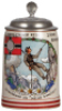 Third Reich stein, .5L, stoneware, I./100 Gebirgs Jäger Regt. 2. Komp., Brannenburg, owner's name, pewter lid with relief helmet with swastika, excellent repair of a small rim chip.