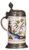 Faience stein, 9.7" ht., mid 1700s, Thüringer Walzenkrug, pewter lid & footring, very good condition. - 3