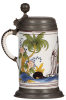 Faience stein, 10.8" ht., mid 1700s, Dorotheenthaler Walzenkrug, pewter lid & footring, small flakes on handle near strap, otherwise very good condition. - 3