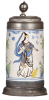 Faience stein, 10.0'' ht., late 1700s, Bayreuther Walzenkrug, pewter lid & footring, excellent repair of small chip on handle, two tight lines on side, some pewter repair.