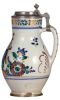 Faience stein, 10.6" ht., late 1700s, Österreichischer Birnkrug, pewter lid & footring, base chip, otherwise very good condition. - 2
