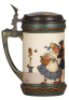 Mettlach stein, .5L, 3090, etched, by H. Schlitt, inlaid lid, mint. - 3